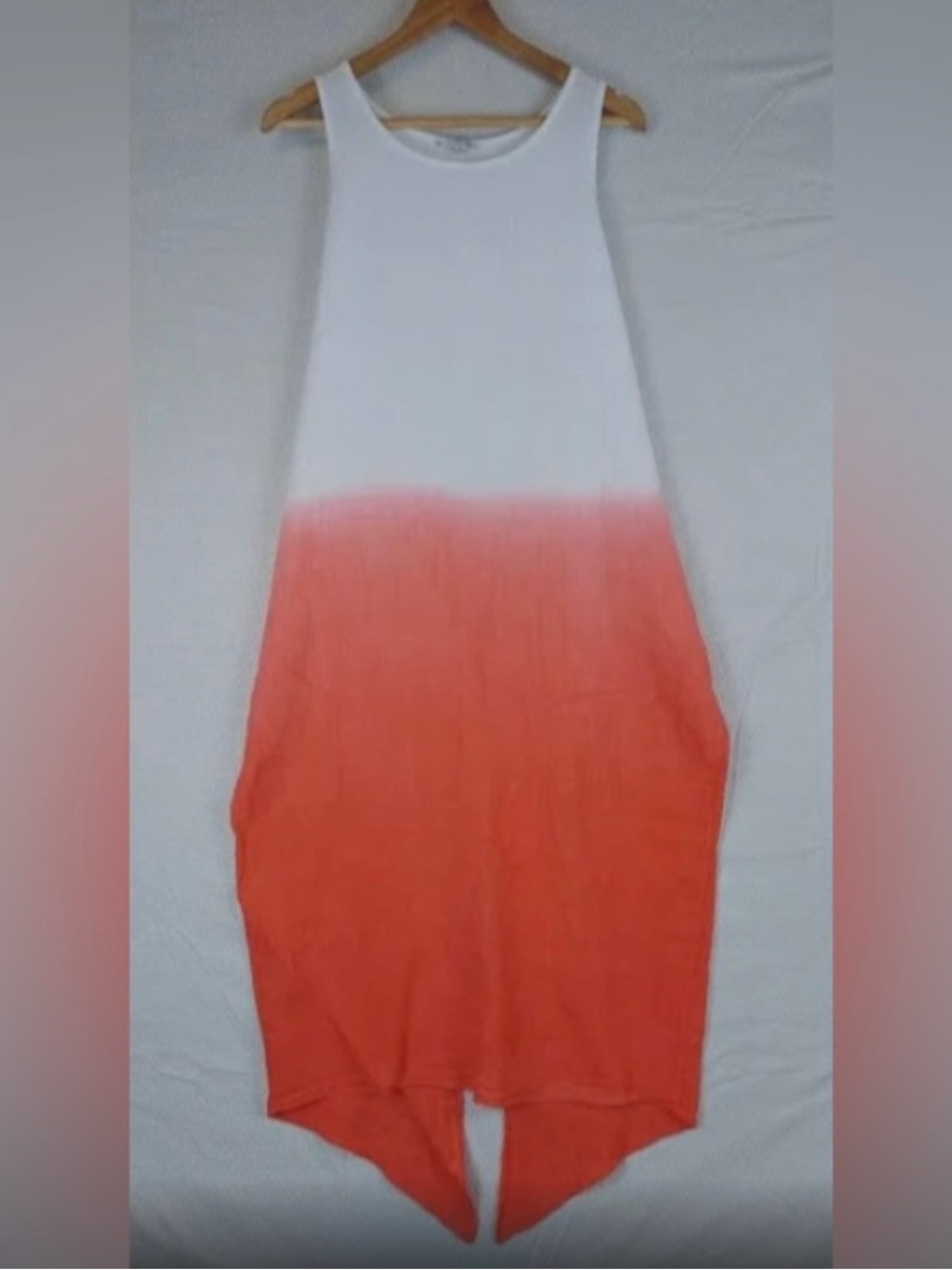 Vasna Italy Dress 100% Linen M Coral to White Dip Dye Beach Vacation MIDI